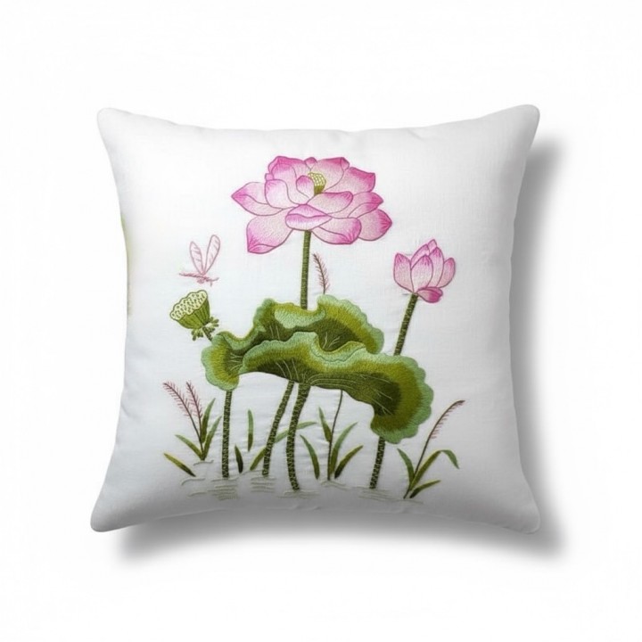  Cushion cover-pink lotus embroidery